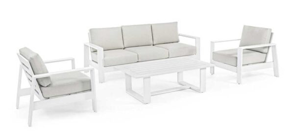 Salotto alluminio Set Bally – 4 pezzi, cuscini sfoderabili, struttura resistente, bianco