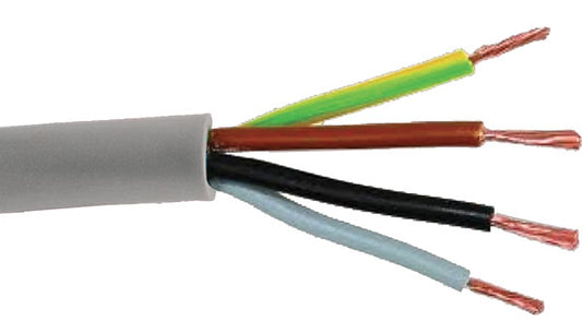 Cavo quadripolare 4x1,5 mm² grigio, bobina da 100m per impianti elettrici civili e industriali. Guaina flessibile e conduttori in rame isolati.