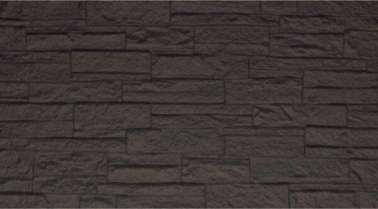 Pannello murale fonoassorbente in PU effetto pietra 3D in colore nero, superficie ruvida e dettagliata, ideale per ambienti moderni e acustici
