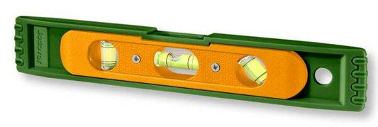 Mini Livella Magnetica 225MM - Strumento Preciso in plastica verde e arancione con tre fiale per misurazioni orizzontali e verticali. Ideale per utensileria professionale e fai-da-te.