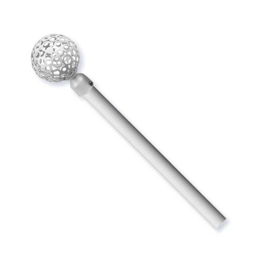 Bastone per tende in acciaio con terminale a sfera decorativa perforata bianca, design elegante e moderno, lunghezza regolabile