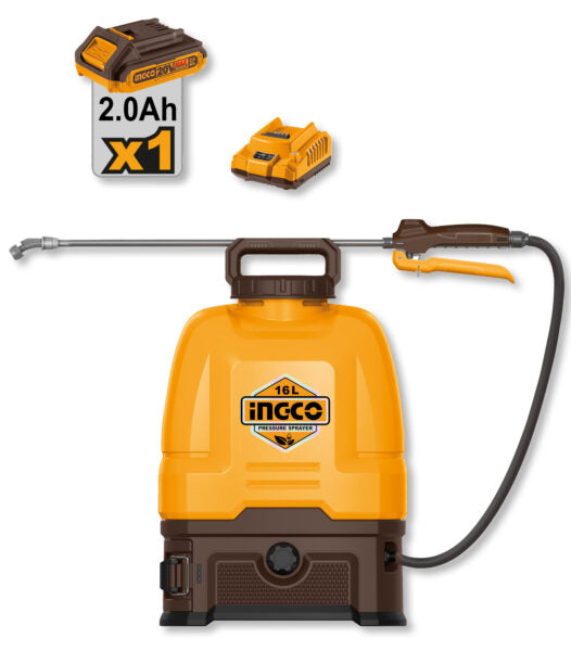 Pompa Irroratrice 16L 20V P20S – Batteria 2Ah, Pressione 5 Bar