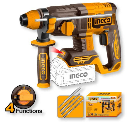 Trapano tassellatore a batteria 20V nudo brushless con attacco SDS Plus, corpo giallo e nero, con impugnatura ergonomica e batteria inclusa, SKU: I/CRHLI21228