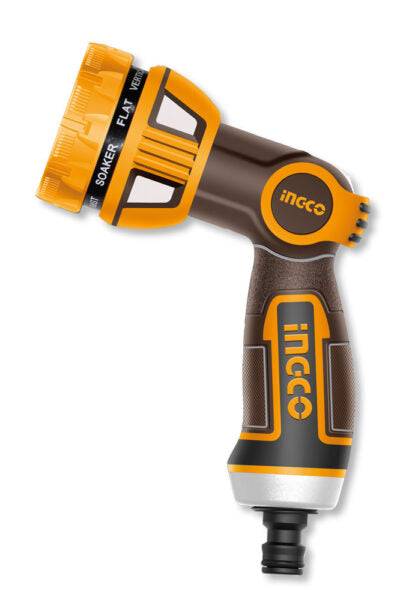 Pistola per Irrigazione Ingco a 9 Getti con Impugnatura in Gomma e Corpo in Zinco