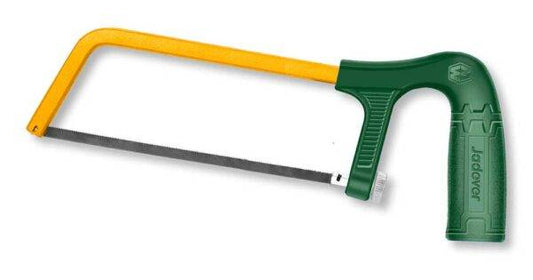 Seghetto manuale mini da 150 mm con lama in acciaio e manico in ABS verde e giallo, ideale per tagli precisi e lavori manuali