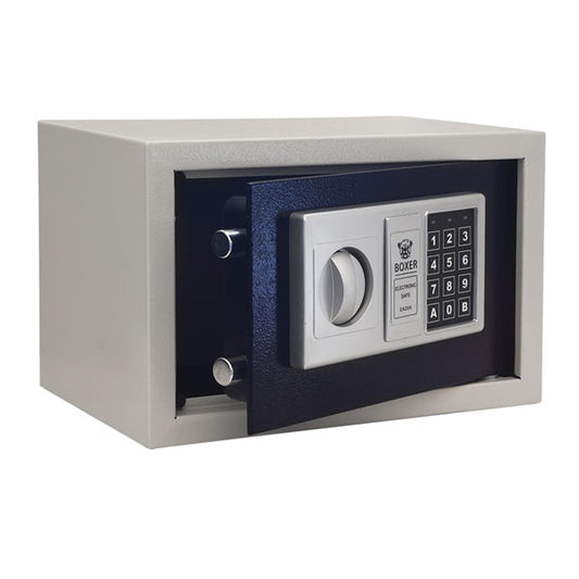 Cassaforte da hotel Stark 31x20x20 cm con serratura elettronica a codice 3–8 cifre, chiave di emergenza e kit fissaggio incluso.