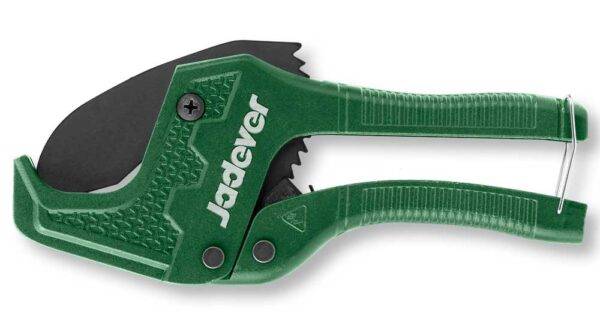 Tagliatubi per PVC 203MM Jadever con lama teflonata e corpo in alluminio, ideale per tubi da 3 a 42MM. Utensile professionale per tagli precisi.
