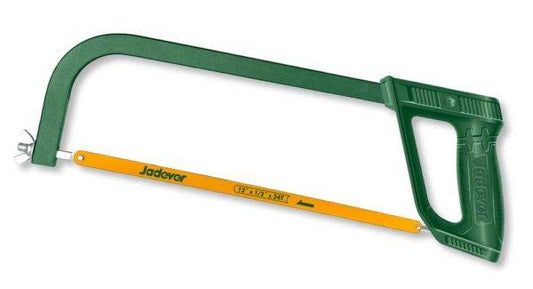 Seghetto manuale da 300 mm con telaio ergonomico in plastica verde e lama gialla per tagli precisi, ideale per fai da te e professionisti - SKU: J/JDHF3138