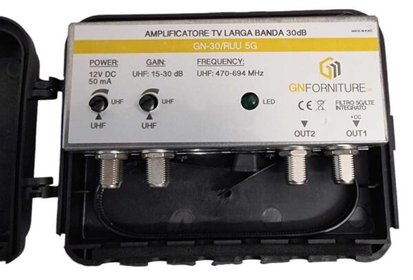 Amplificatore TV Banda Larga 30dB da Palo con Filtro 5G Integrato