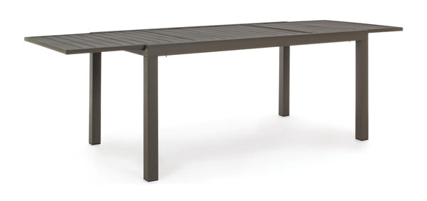 Tavolo allungabile in alluminio Hilde 200-300x100 cm colore coffee, ideale per esterni, resistente e verniciato a polvere, design moderno.