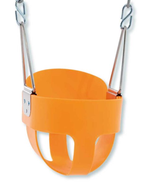 Seggiolino con schienale per altalena in plastica arancione, con catene regolabili e rivestite, ideale per bambini 1,5-5 anni, facile da installare