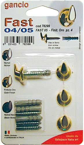 Gancio fast con tassello mm.5 oro lucido in blister da 4 pezzi, ideale per quadri e tende, confezione Eurogross per uso domestico