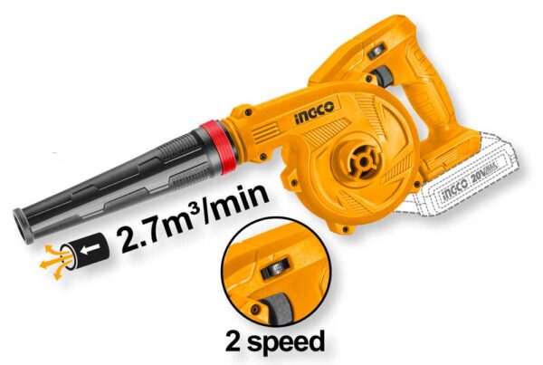 Soffiatore a batteria 20V nudo linea PJ05, colore giallo, con impugnatura ergonomica, due velocità, flusso d'aria di 2,7 m³/min, SKU: I/CABLI20018E