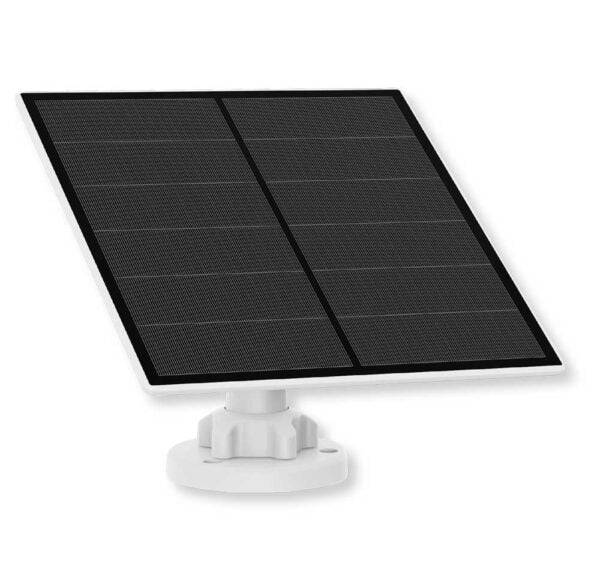 Dettaglio del pannello solare Beghelli con superficie nera e supporto bianco, progettato per installazioni esterne resistenti all'acqua