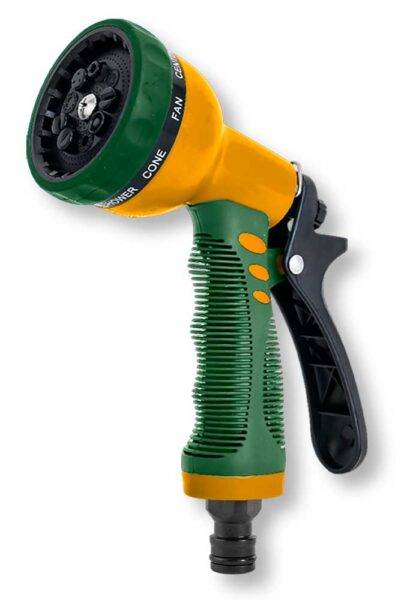 Pistola irrigazione 9 getti - versatile e efficiente con impugnatura ergonomica e selettore rotante per irrigazione precisa in giardinaggio.