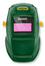 Maschera saldatura autoscurante Jadaver DIN 11 verde con visiera protettiva rosa e regolazioni laterali, ideale per saldatori professionisti.