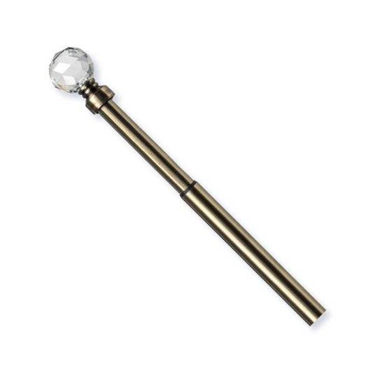 Bastone per tende in acciaio estensibile con terminale in cristallo, finitura antica, lunghezza regolabile da 120 a 210 cm, elegante decorazione per tende