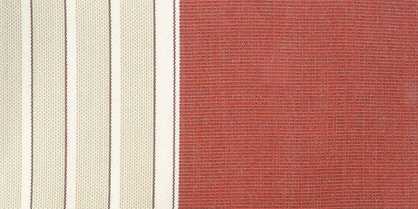 Tessuto per tende da sole in tessuto a righe beige e rosse, resistente e adatto per protezione solare esterna, dimensioni personalizzabili.