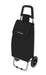 Carrello spesa con rivestimento in tessuto nero, manico in plastica e ruote robuste, ideale per la spesa quotidiana