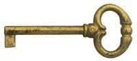 Chiave in ottone con finitura bronzo antico, mappa standard, lunghezza 63 mm, ideale per mobili vintage e serrature d'arredo.