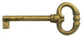 Chiave in ottone con finitura bronzo antico, mappa standard, lunghezza 63 mm, ideale per mobili vintage e serrature d'arredo.
