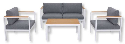 Salotto Alluminio Set Lounge 4 Pezzi - Struttura Resistente e Cuscini Sfoderabili