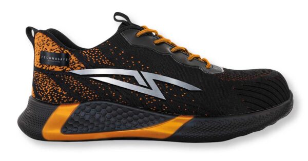 Scarpa sicurezza S3 Neon Nero/Arancio taglia 46, metal free e traspirante, con puntale composito e suola resistente per uso professionale.