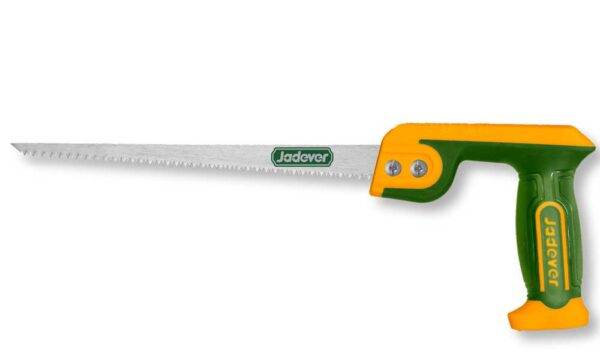 Segaccio a foretto di 300 mm con lama a doppio taglio, manico ergonomico verde e giallo, ideale per tagli precisi di legno, SKU: J/JDHW6G12