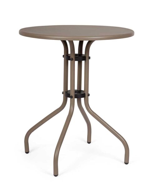 Tavolo da esterno in acciaio cappuccino Ø60 cm con struttura compatta e verniciatura a polvere, ideale per giardino o terrazza.