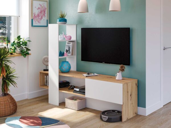 Mobile Soggiorno Liss 178x43x136h Bianco Artik/Rovere Nordico – Base e Libreria