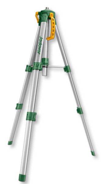 Treppiede regolabile in alluminio per livella laser Jadever, stabile e leggero con supporto giallo e verde, ideale per misurazioni precise