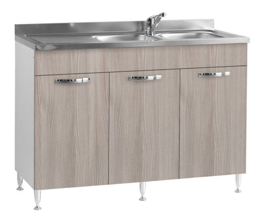 Mobile sottolavello cucina in legno chiaro con piano in acciaio inox