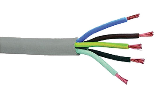 Cavo pentapolare 5x1,5 mm² grigio, bobina da 100m, flessibile per impianti elettrici civili e industriali, con guaina resistente e fili colorati.