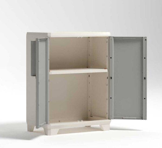 Armadio Linear Wood basso 68x39x90h in resina, ripiani 15 kg, chiusura sicura