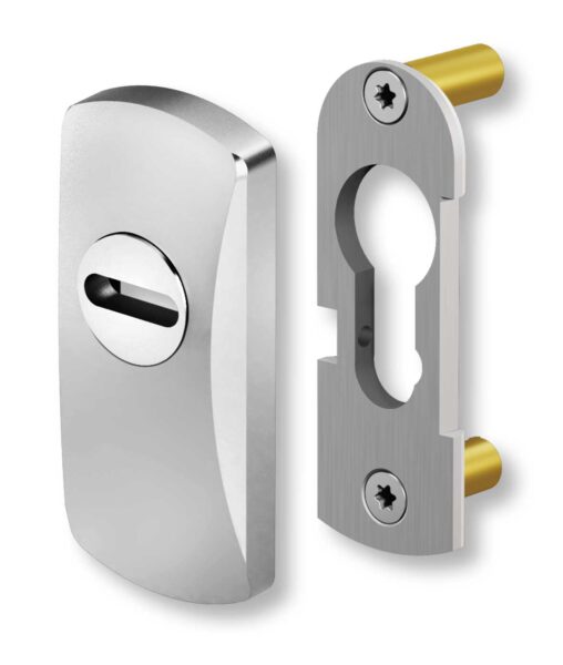 Steel Guard grigio alluminio per profili stretti, inox, facile da montare, 30x12x70 mm. Protezione compatta per serrature esterne e da incasso.