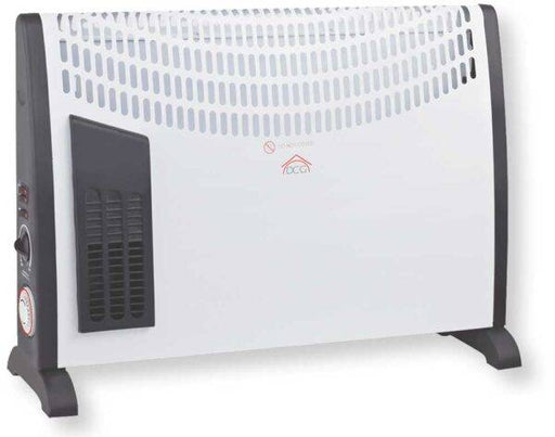 Termoconvettore bianco con griglia di ventilazione frontale e laterale, funzione di riscaldamento rapido, perfetto per ambienti interni