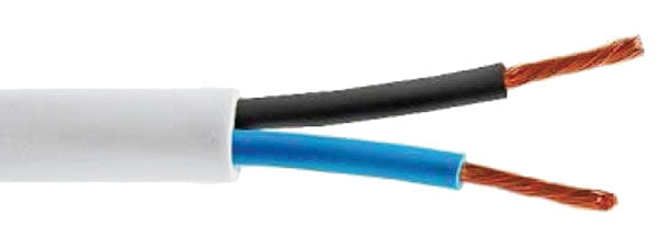 Cavo bipolare 2x1,5 mm² bianco, bobina 100m per impianti civili. Guaina flessibile con conduttori rame nero e blu per uso interno in canaline.