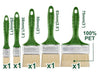Set Pennelli PET 100% Setola Bionda in 5 Pezzi con manico verde e larghezze da 25mm a 75mm, ideale per pittura precisa e fai da te.