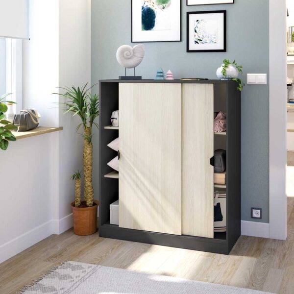 Mobile Scarpiera con Ante Scorrevoli 100x40x119h Rovere e Grigio Antracite