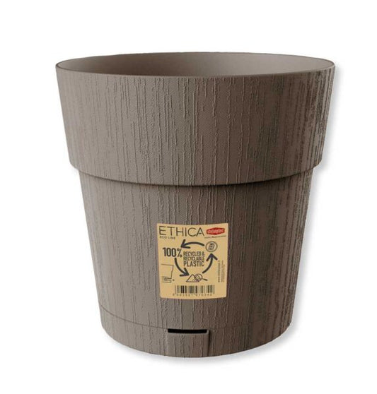 Vaso ecologico con riserva d'acqua in plastica riciclata color tortora, resistente, facile da pulire, ideale per piante da giardino - SKU: STEF-68000