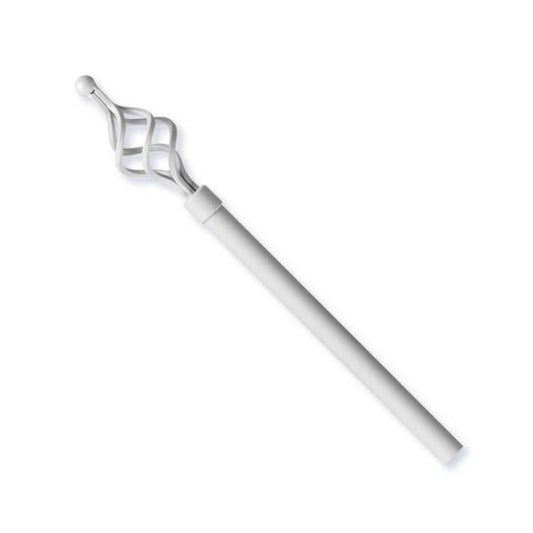 Supporto per tende in acciaio bianco estensibile da 120 a 210cm, con terminale decorativo rotondo, ideale per decorare finestre in casa