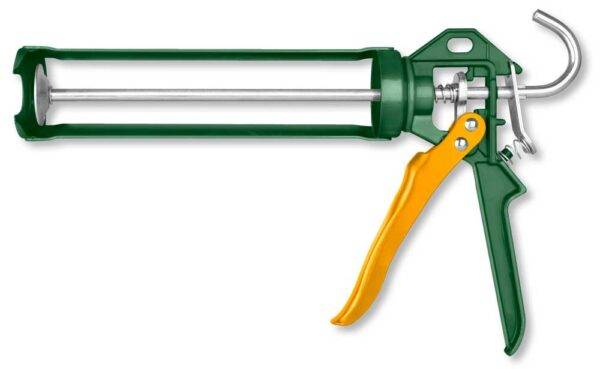 Pistola silicone 230MM testa rotante in metallo verde e giallo, utensile professionale per applicazioni precise di sigillanti. Disponibile online su eurogross.