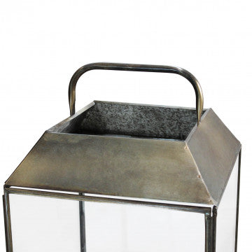Lanterna in metallo e vetro, colore bronzo, altezza 46 cm
