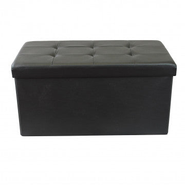 Pouf contenitore rettangolare in ecopelle nero 76x38x38 cm