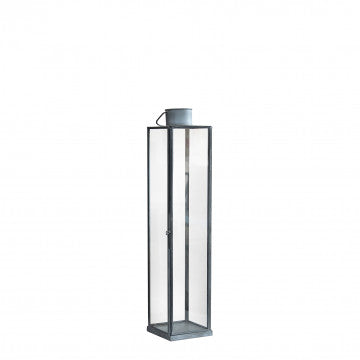Lanterna in metallo e vetro grigio, dimensioni 10x10x46 cm