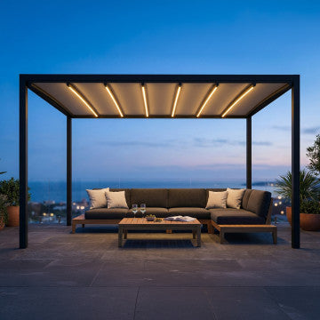 Pergola retrattile motorizzata 3x3 in alluminio e PVC con LED