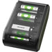 Caricabatterie universale Recyko B631 con display trasparente, compatibile con batterie AA, AAA, C, D e 9V, in plastica nera e verde