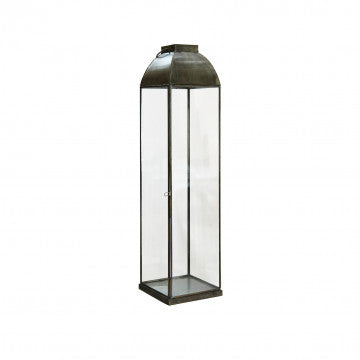 Lanterna grande in metallo e vetro color bronzo 20x20x83 cm
