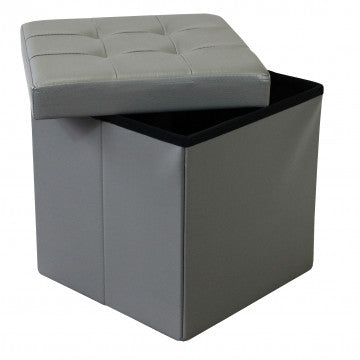 Pouf contenitore quadrato in ecopelle grigio 38x38x38 cm