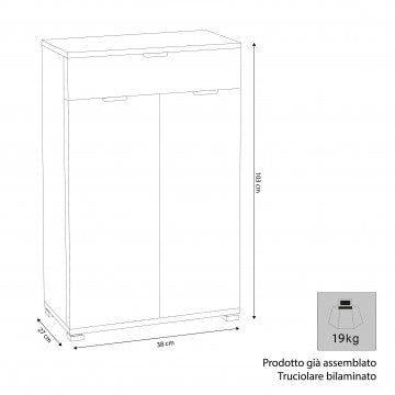 Mobiletto 2 ante 1 cassetto bianco 60x38x103 cm truciolare